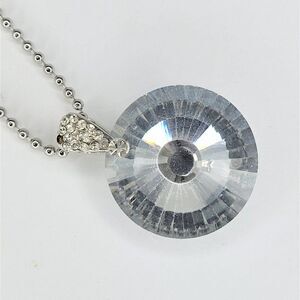 Large Round crystal Pendant  Long Necklace